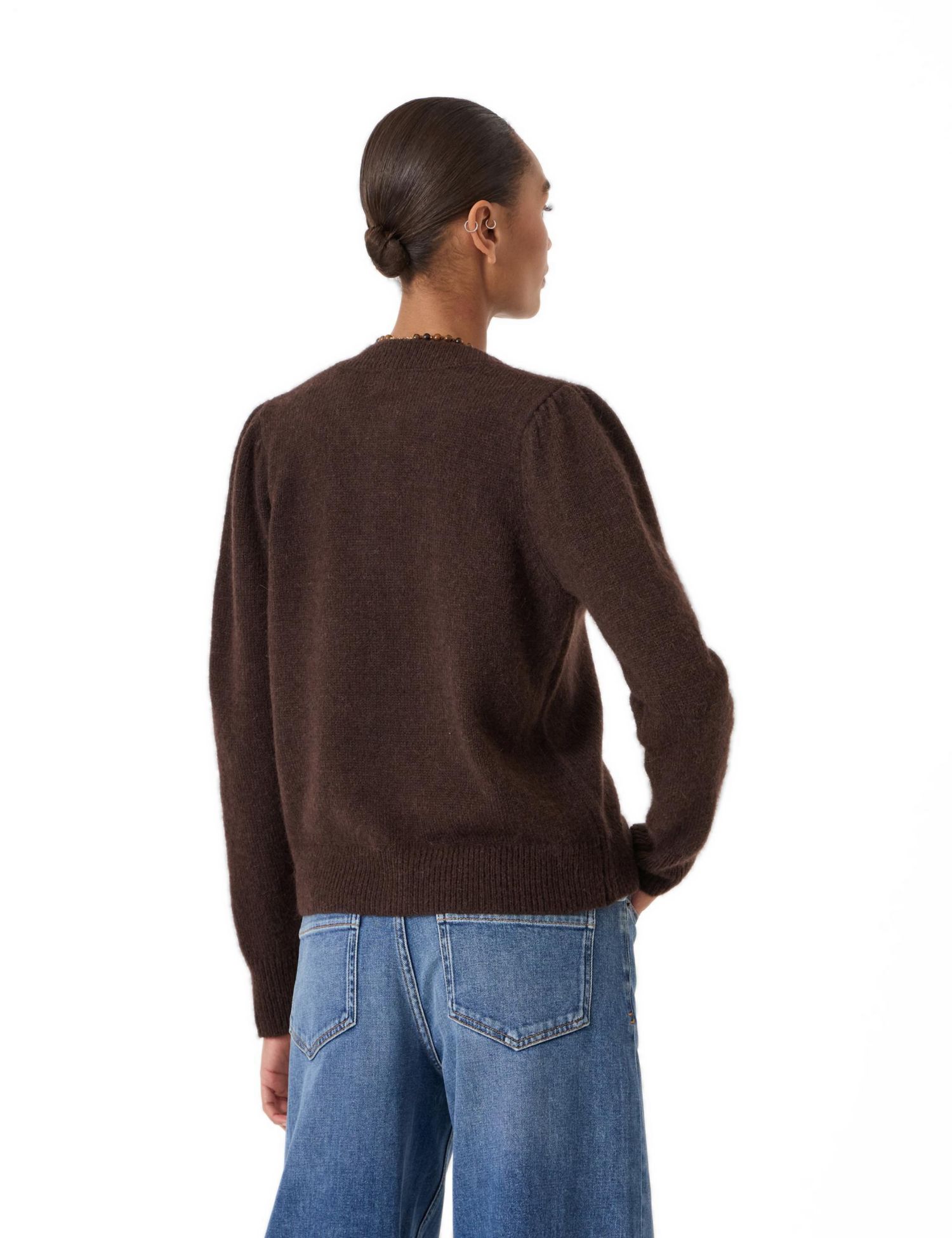 Women's Wool Blend Gathered Shoulder Cardigan