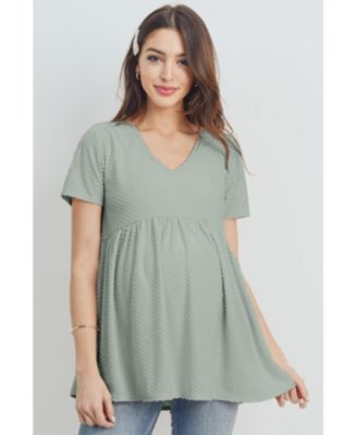 Maternity Swiss Dot V-Neck Empire Waist Short Sleeve Top
