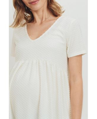 Maternity Swiss Dot V-Neck Empire Waist Short Sleeve Top