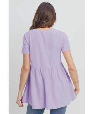 Maternity Swiss Dot V-Neck Empire Waist Short Sleeve Top