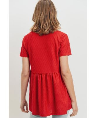 Maternity Swiss Dot V-Neck Empire Waist Short Sleeve Top