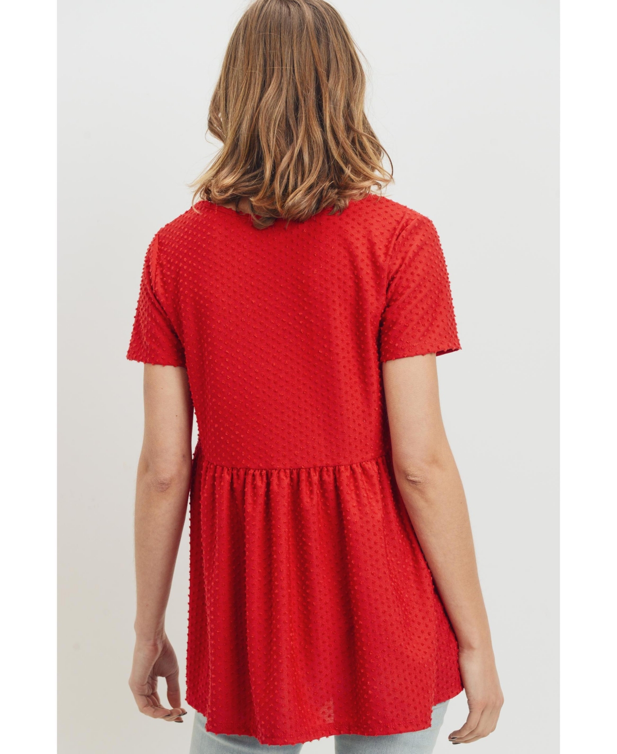 Hello Miz Maternity Swiss Dot V-Neck Empire Waist Short Sleeve Top