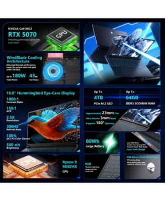 Radiant S 16 Traditional Laptop AMD Ryzen 9, 16GB RAM NVIDIA GeForce RTX 5070 1TB SSD Storage Windows 11 Home 300Hz