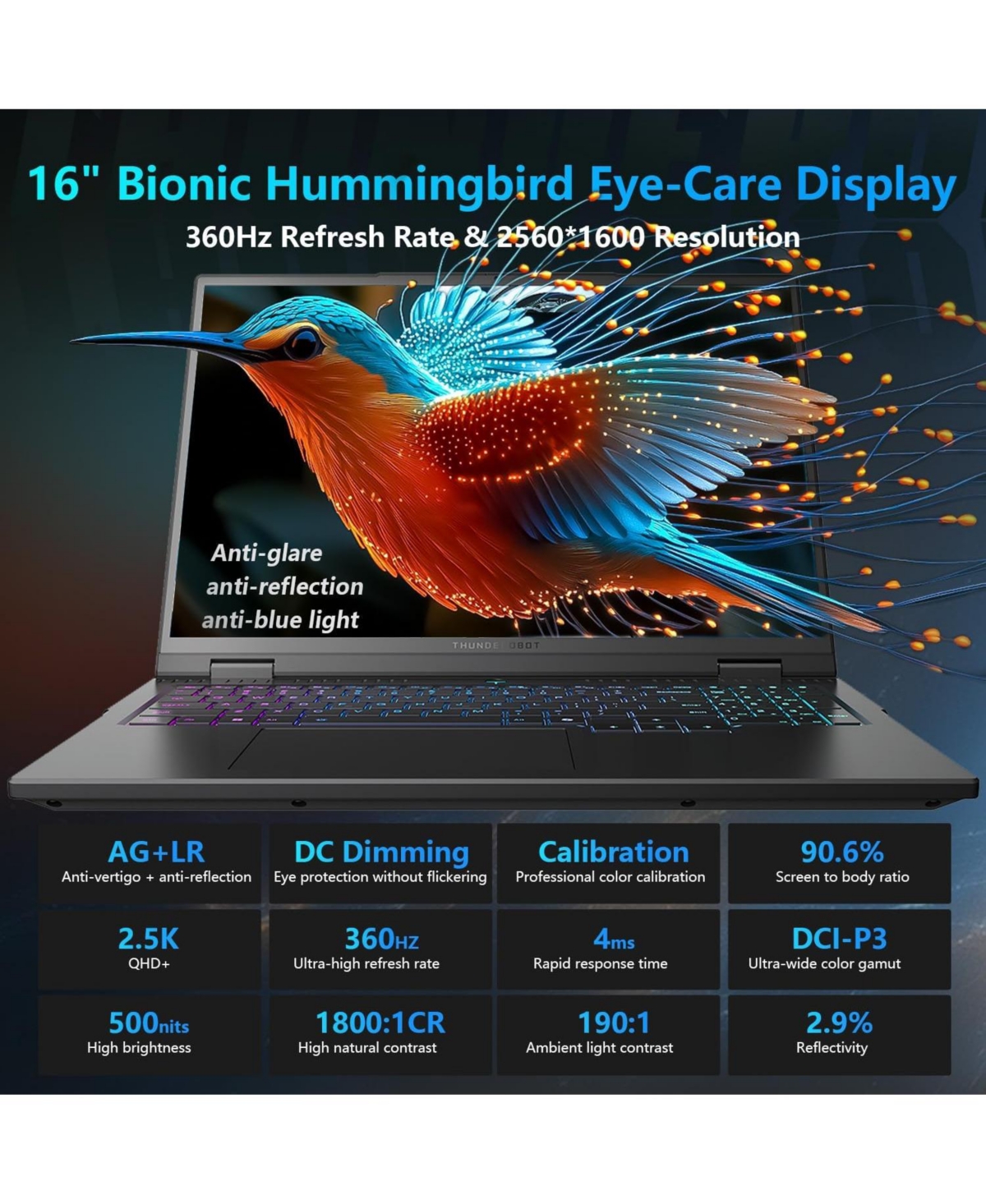 Thunderobot Zero 16 Traditional Laptop Intel Core Ultra 9 ,64GB Ram Nvidia GeForce Rtx 5080 1TB Ssd Storage Windows 11 Home 360Hz