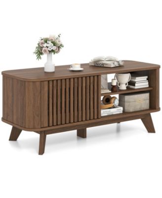 Rectangular Coffee Table Storage Adjustable Shelves Walnut