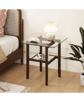 Square Glass Coffee Table 2 Tier with Shelf Brown