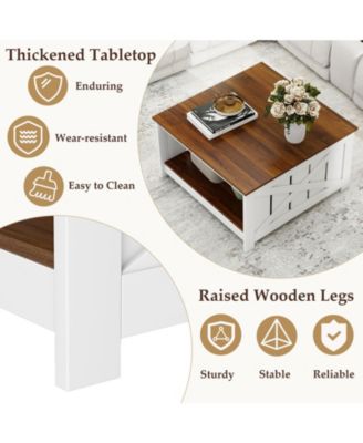 Farmhouse Coffee Table Square with Storage Shelf