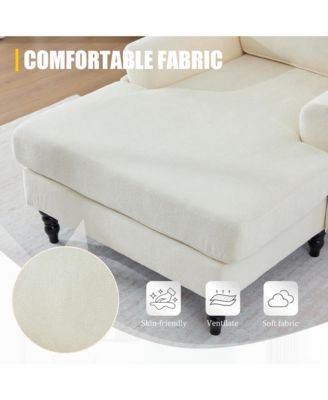 Oversized Chaise Lounge Chair, Chenille Leisure Recliner Single Sofa with Wooden Legs and Side Pockets for Living Room, Bedroom