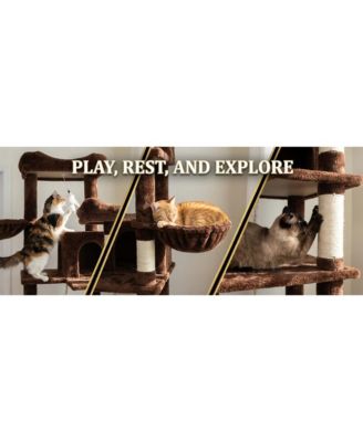 68" Cat Tree with Hammocks, Hanging Basket, Cat Cave and Scratching Posts, Plush Cat Tower for Indoor Cats