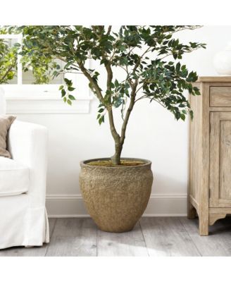  Dia Concrete Large Round Planter Pot, Rustic Textured Pot with Drainage Hole, Indoor Outdoor Plant Pot for Home Garden Patio