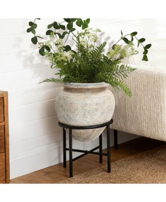  Dia Large Planters for Indoor Plants, Indoor Plant Pots with Stand, Distressed Cachepot for Living Rooms, Entryway, Office