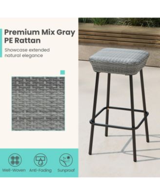 29.5'' Metal Bar Height Stools Set of 4 w/ Rattan Seat and Footrest for Backyard