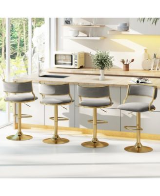 Swivel Bar Stool Set of 2 w/ Barrel Back and Footrest Metal Base for Home Bar