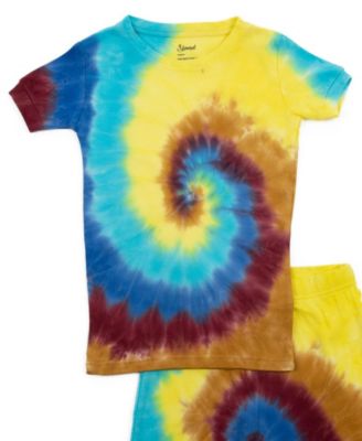 Toddler Matching Family Two Piece Cotton Short Sleeve Shirt and Shorts Tie Dye Pajamas.