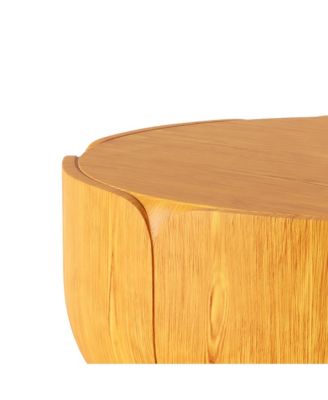  Outdoor Indoor Coffee Table, Modern Wood Grain Drum Center Table,Backyard, Living Room