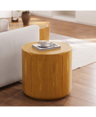 Round Outdoor Indoor Side Table, Modern Wood Grain Patio Garden Stool,No-Assembly Table for Patio, Garden, Backyard, Living Room