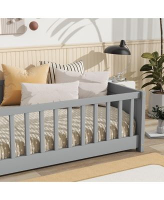Twin size Floor Platform Bed with Built-in Book Rack