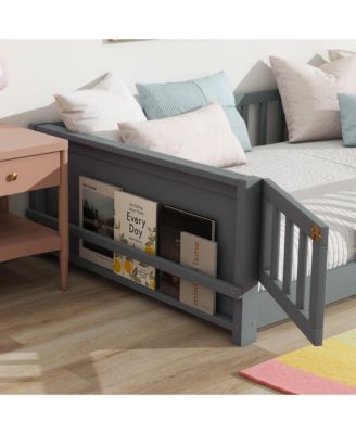 Twin Size Floor Bed with Built-in Book Rack and Door