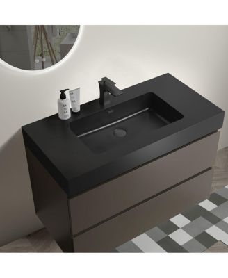 Luxury Wall Mounted Bathroom Vanity with Sink, Modern Floating Double Drawer Storage, Matte Basin, Pre-assembled
