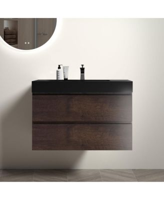36" Luxury Wall Mounted Bathroom Vanity with Sink, Modern Floating Double Drawer Storage, Matte Basin, Pre-assembled