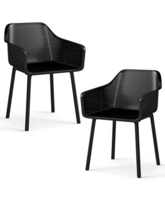 2 PCS Modern Plastic Dining Chairs Kitchen Armchairs w/ Breathable Mesh Backrest