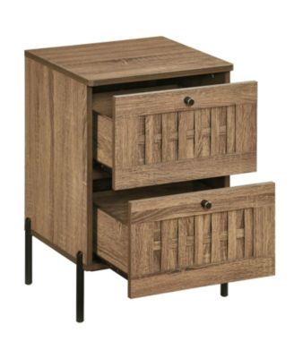 Nightstand w/2 Woven Storage Drawers Metal Support Legsfor BedroomRustic Oak