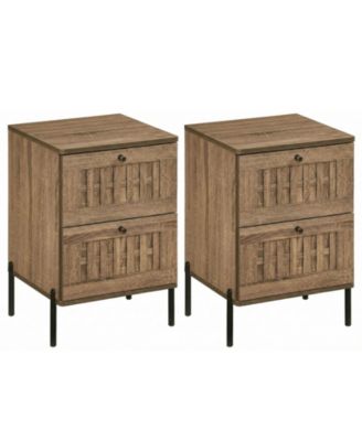 2PCS-Nightstand w/2 Woven Storage DrawersMetal Support LegsBedroomRustic Oak