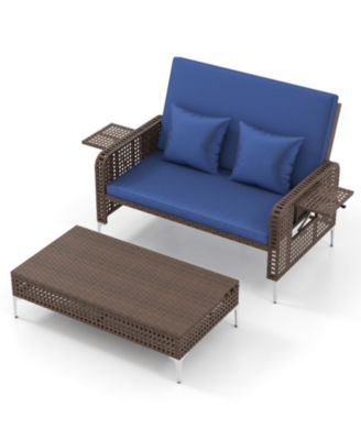 2-Piece Patio Rattan Daybed with Adjustable Backrest and Storage Ottoman