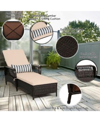 Patio Wicker Chaise Lounge with 6-Position Backrest and Lumbar Pillow