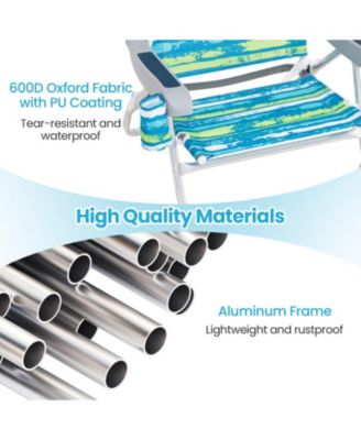 Folding Beach Chair Set of 2 with 5-Position Recline and Head Pillow