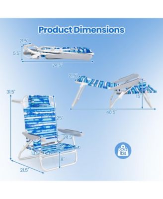 Folding Beach Lounge Chair Set of 2 with Padded Headrest, 5-Position