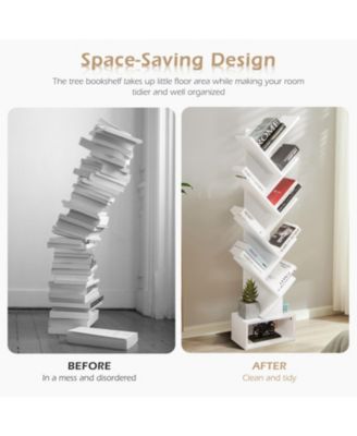 10-Tier Tree-Shaped Bookshelf with Fabric Drawer