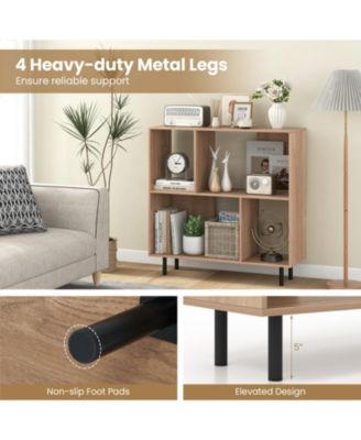 4-Compartment Open Shelf Bookcase with Metal Legs