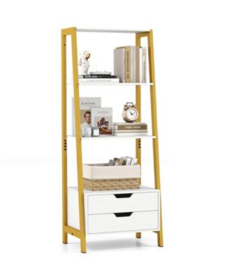 4-Tier Ladder Shelf with 2 Drawers and Metal Frame