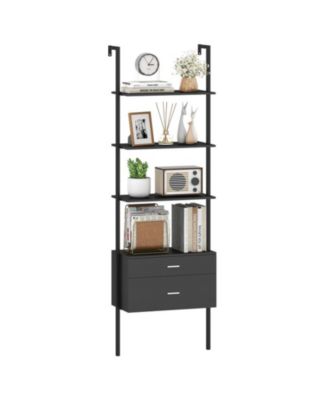 6-Tier Ladder Bookcase with 2 Drawers and Metal Frame