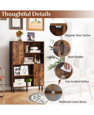 47-Inch Storage Cabinet Bookcase with 2 Doors and Open Shelves