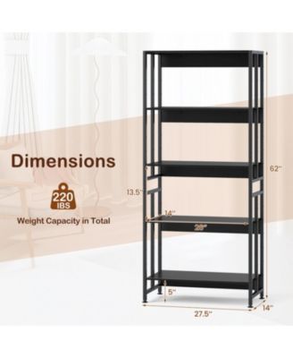 5-Tier Bookshelf with Adjustable and Tiltable Shelves