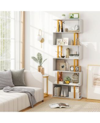 6-Tier Geometric S-Shaped Bookcase with Metal Frame