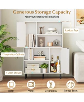 47-Inch Storage Cabinet Bookcase with 2 Doors and 4 Open Shelves