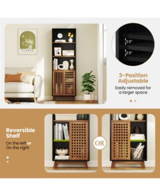 70-Inch 5-Tier Bookshelf with Sliding Door Cabinet