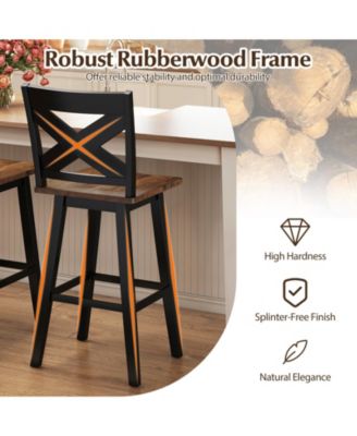 Rubberwood Swivel Bar Stools Set of Two with Backrest