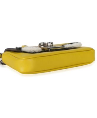 Yellow Leather Fox Fur Buggie Micro Baguette