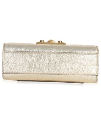 Gold Metallic Crinkled Leather Small Padlock Chain Bag