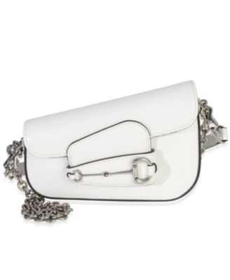 White Calfskin Mini Asymmetric Horsebit 1955 Shoulder Bag