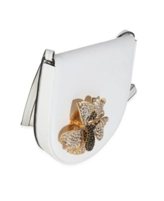 White Calfskin Heel Metal Flower Crossbody