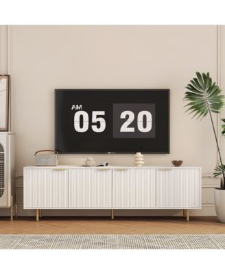 Modern Fluted TV Cabinet for 55+ Inch TV, Media Console Entertainment Center with 4 Storage Cabinets and Metal Handles for Living Room