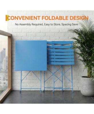 3-Piece Foldable Metal Bistro Set with Square Table, Compact for Small Spaces