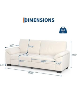 90 in 3 Seater Sofa Counch Velvet Upholstered Oversized Loveseat with Soft Spacious Armrests, Comfy Button Tufted Couch for Living Room