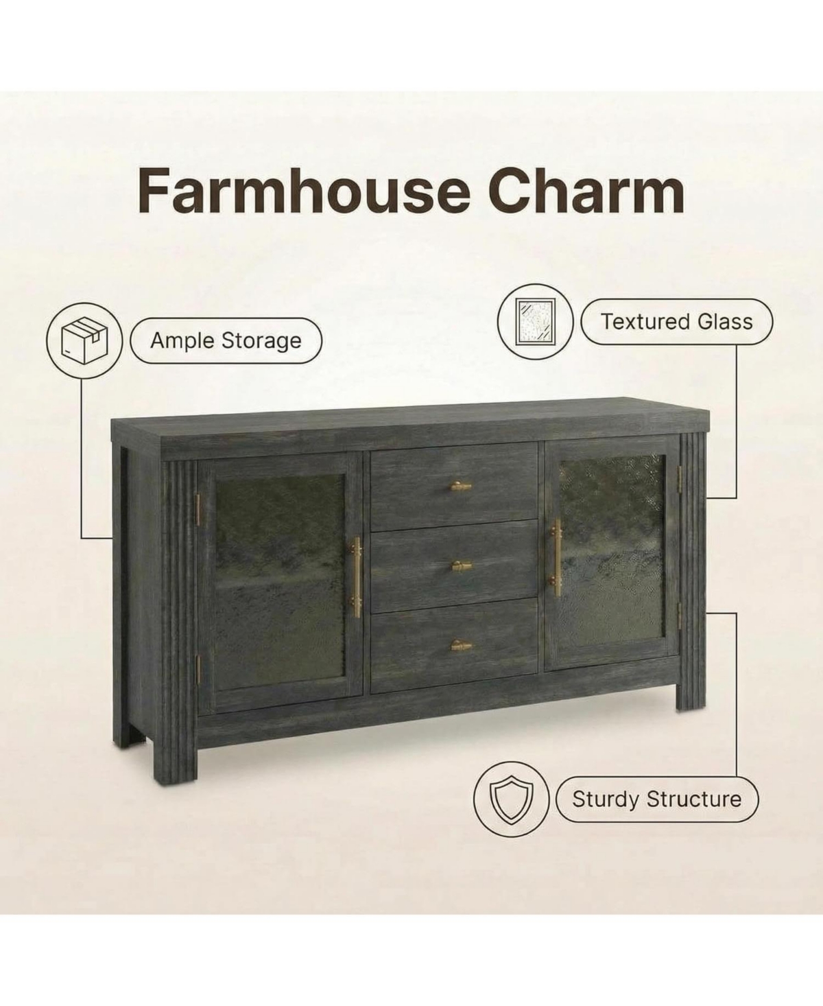 gaomon 54.4" Buffet Sideboard Cabinet, Wood Storage with 2 Glass Doors & 3 Drawers, Coffee Bar & Tv Stand for Living Room, Kitchen