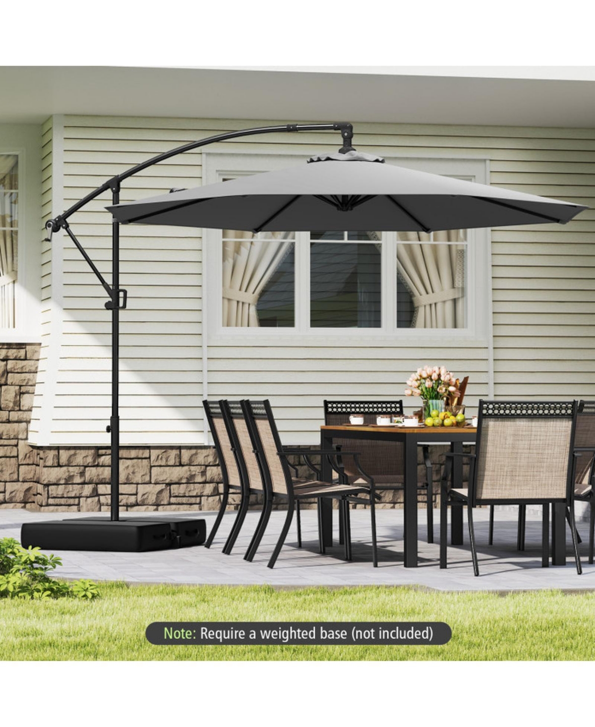 Gouun 10 ft Offset Hanging Patio Umbrella with Infinite Tilt 360-Degree Rotation and Base